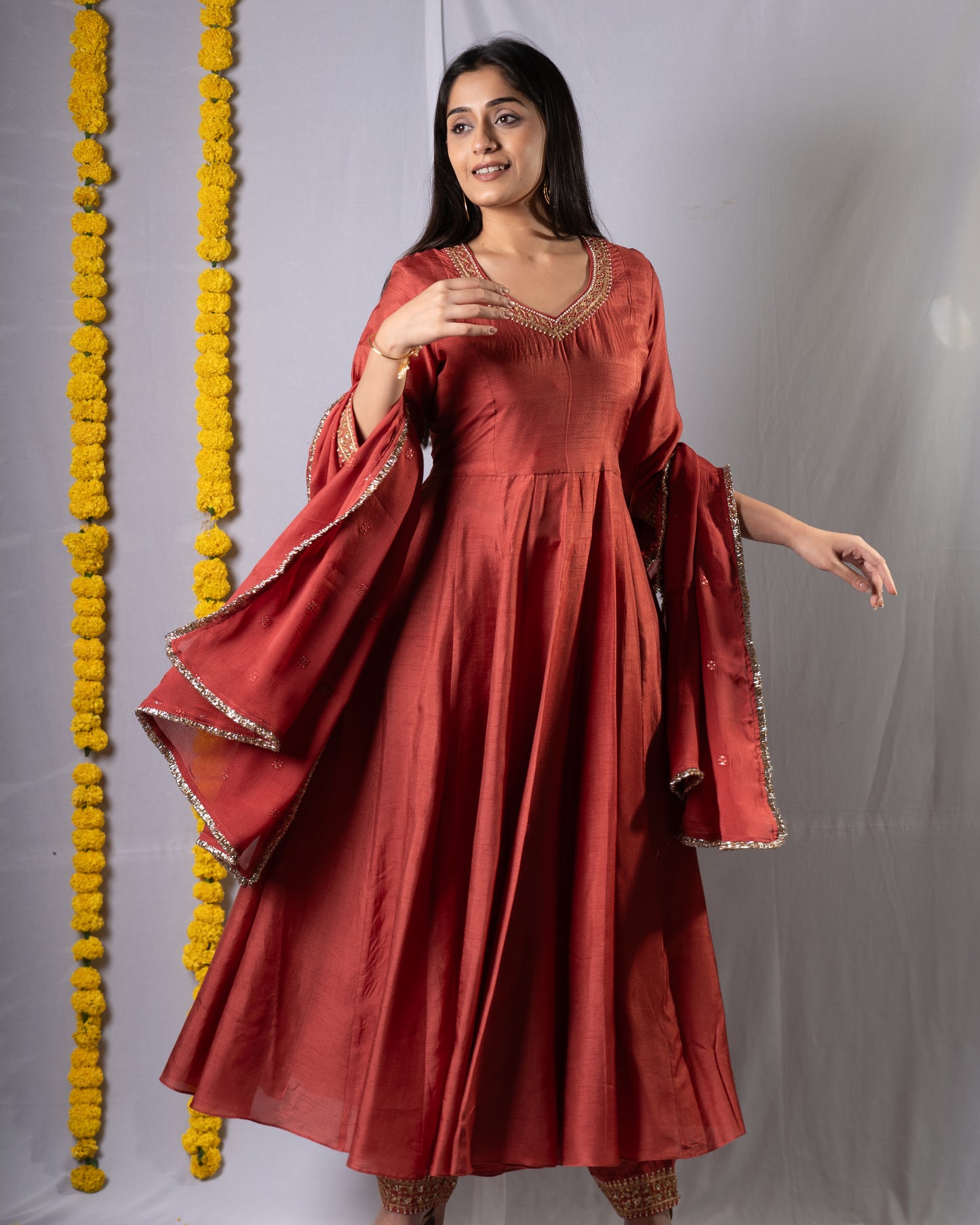 Rust Anarkali Set