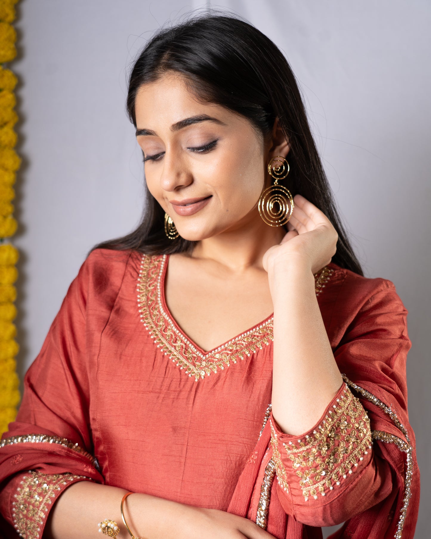 Rust Anarkali Set