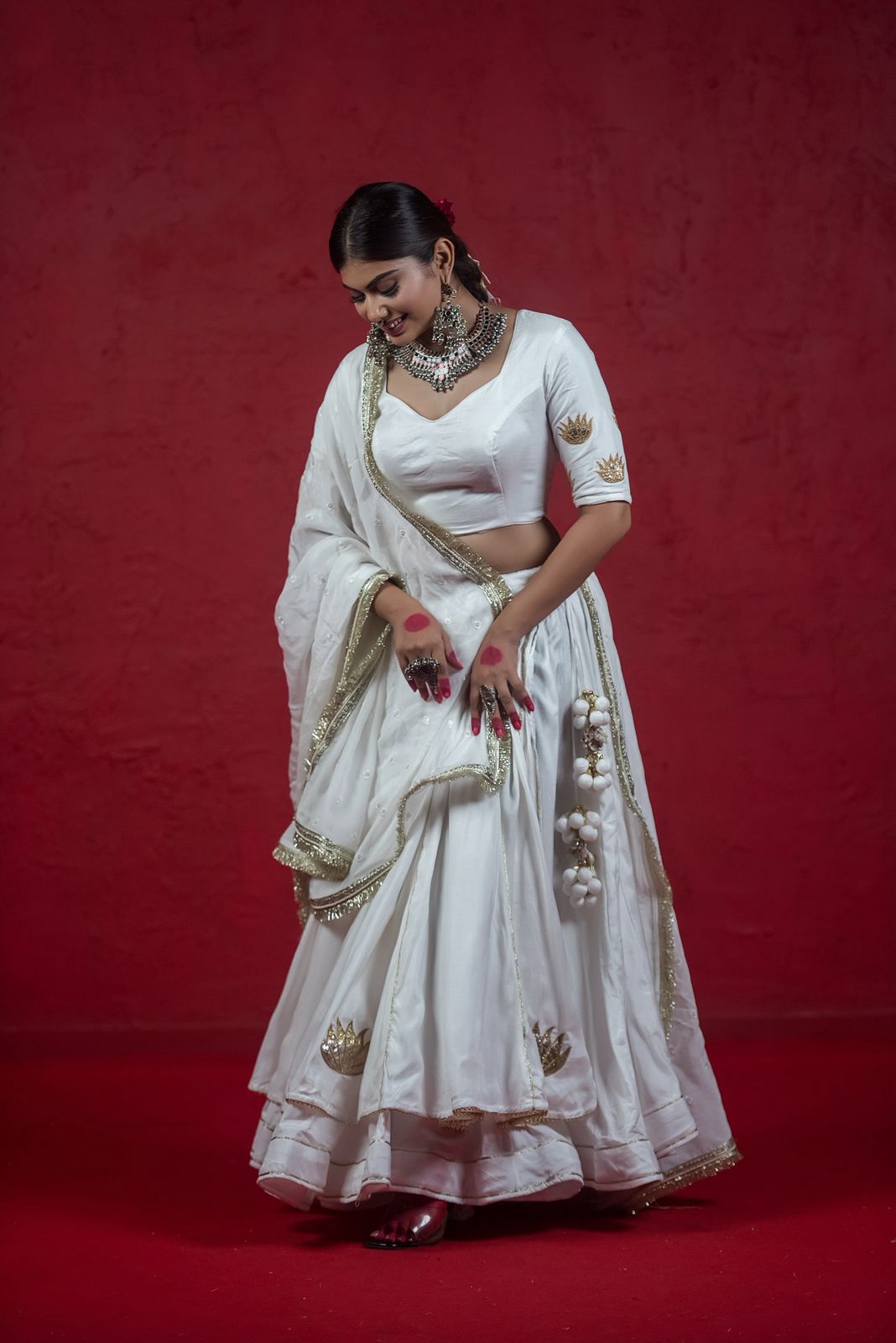 White double layer chaniya choli set