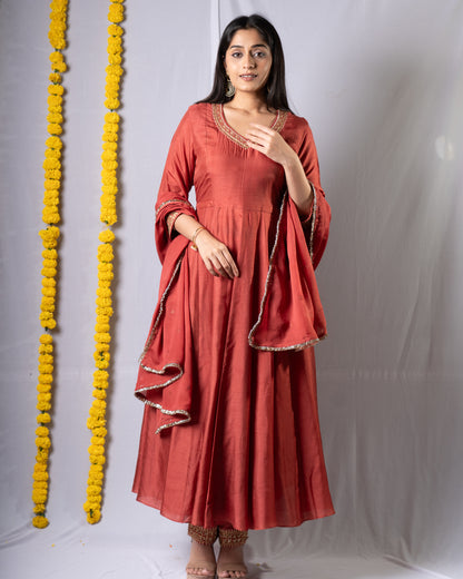 Rust Anarkali Set