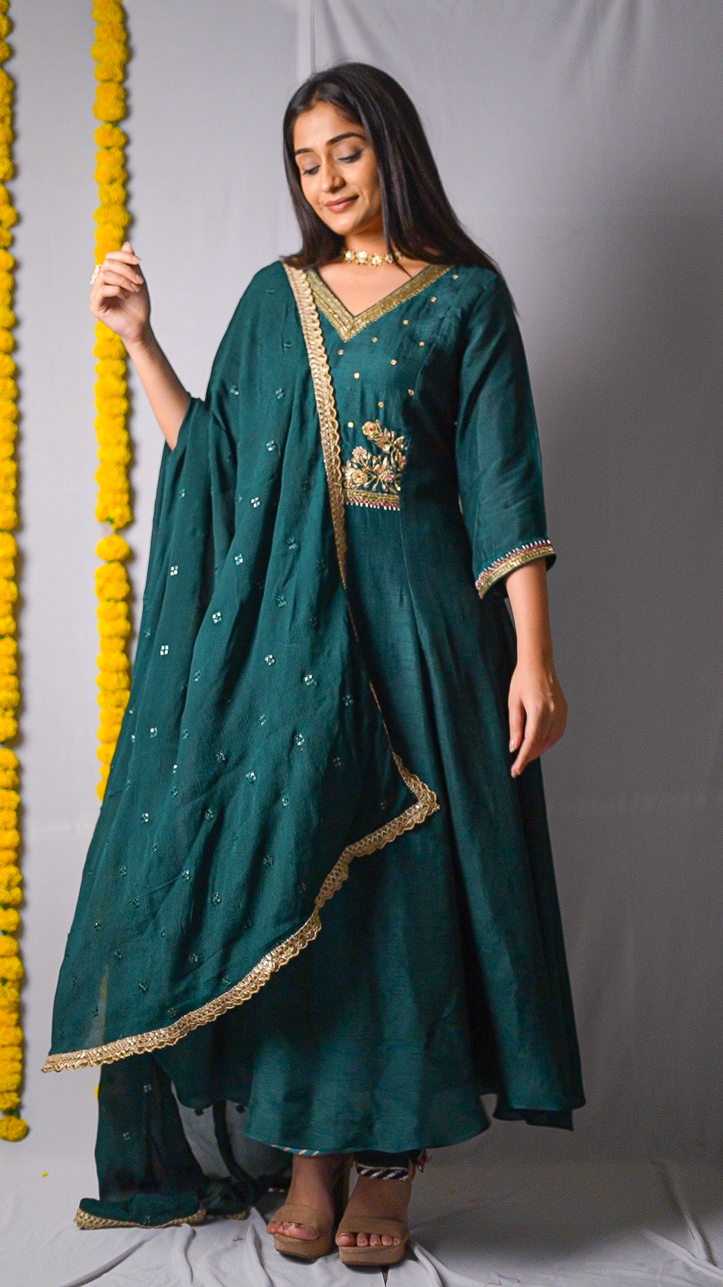 Green Anarkali set