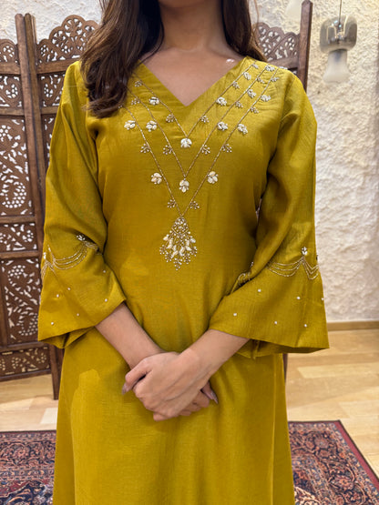 Olive Golden Kurta Set