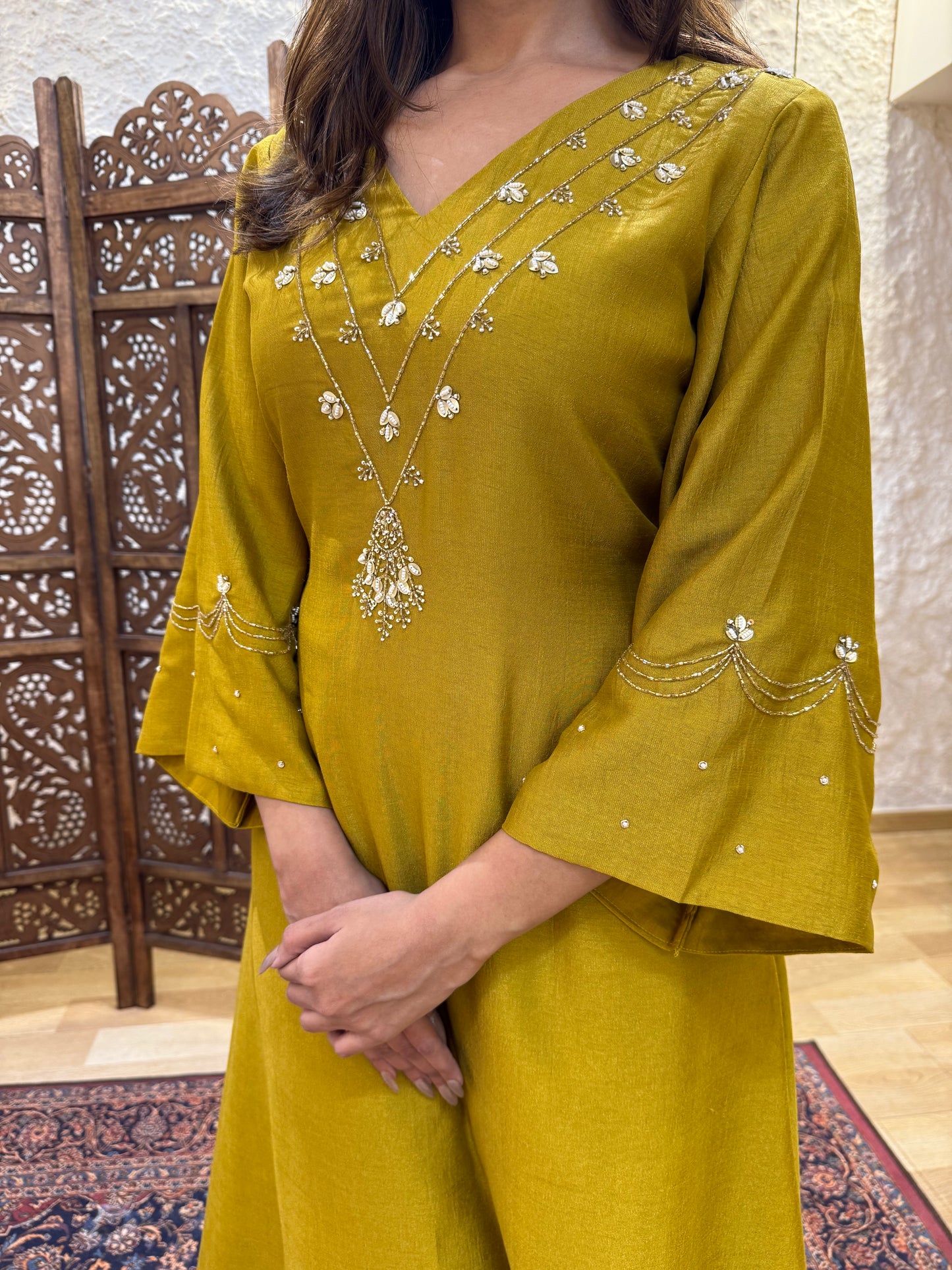 Olive Golden Kurta Set