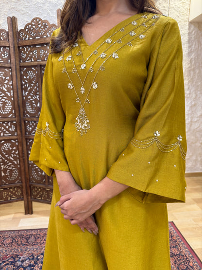 Olive Golden Kurta Set