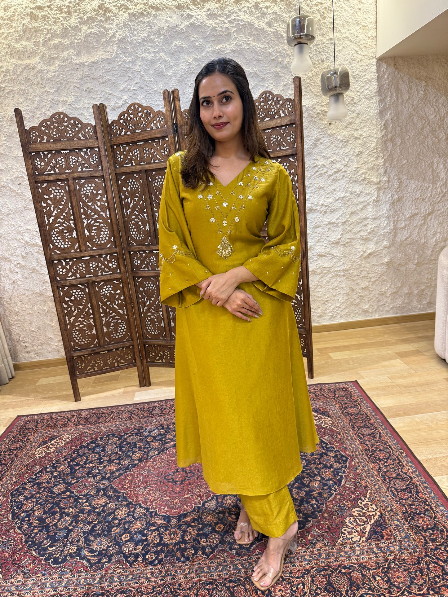Olive Golden Kurta Set