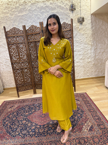 Olive Golden Kurta Set