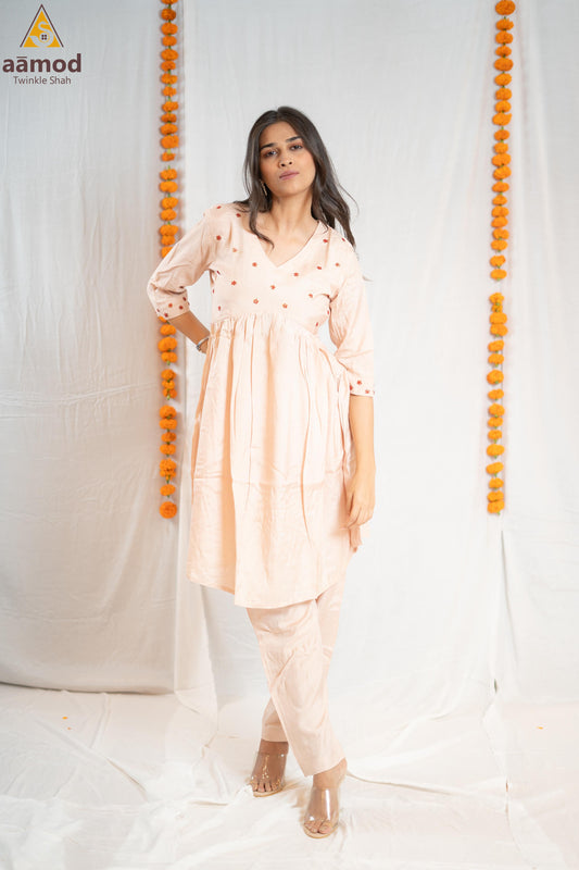 Beige Handwork Anarkali set