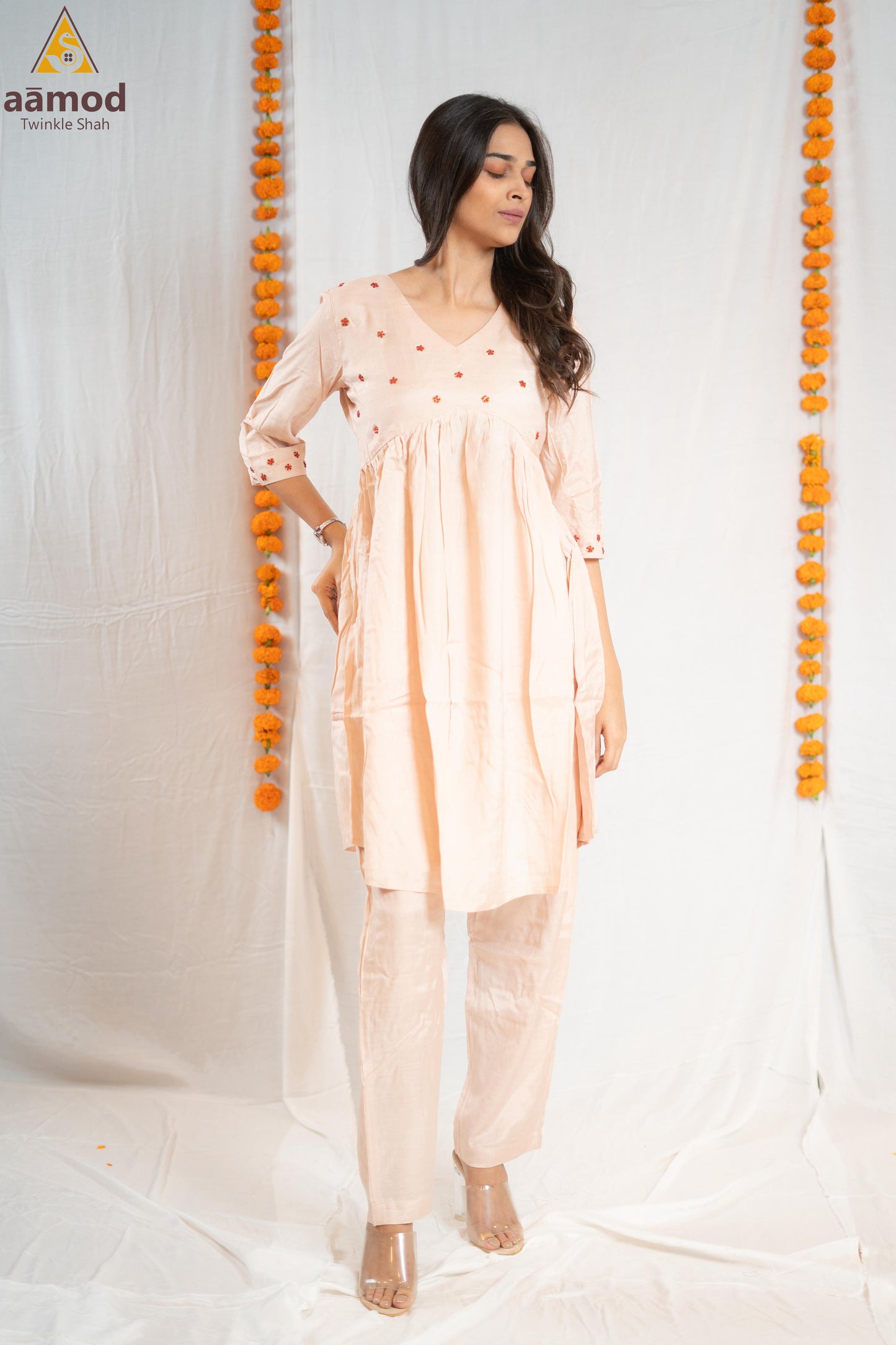 Beige Handwork Anarkali set