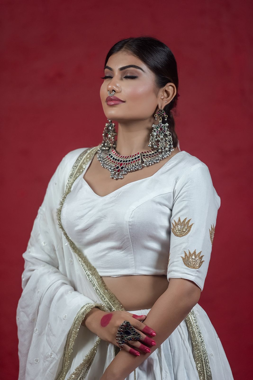 White double layer chaniya choli set